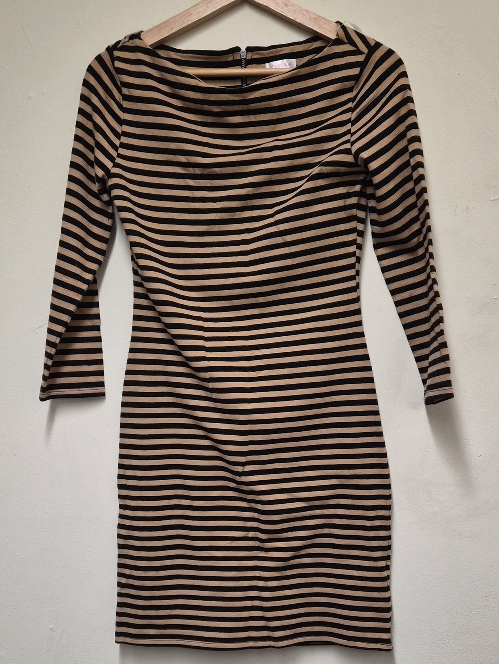 Xhilaration Black and Beige Striped Long-Sleeve Bodycon Dress Size S